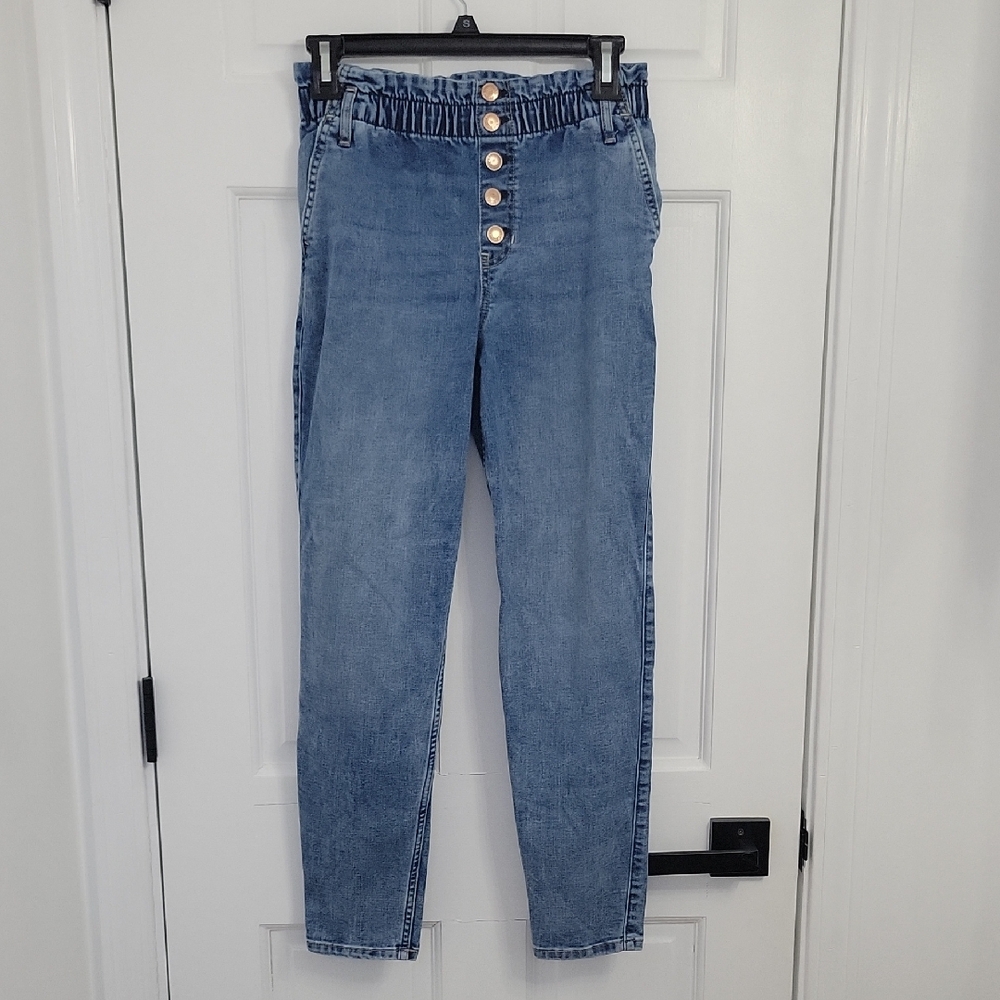 Blue High Rise Straight Leg Jeans